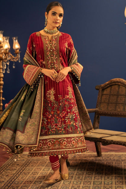 2 Pc Embroidered Doriya Suit With Cotton Silk Dupatta