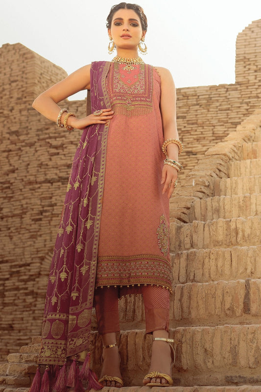 3 Pc Embroidered Suit With Chiffon Dupatta