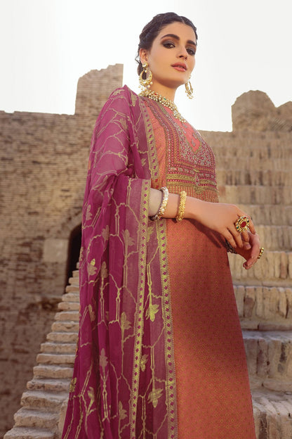 Alkaram - 3 Pc Embroidered Suit With Chiffon Dupatta