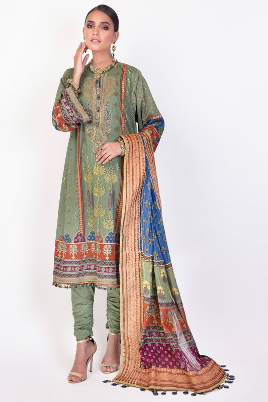 2 Pc Embroidered Suit with Cotton Zarri Dupatta