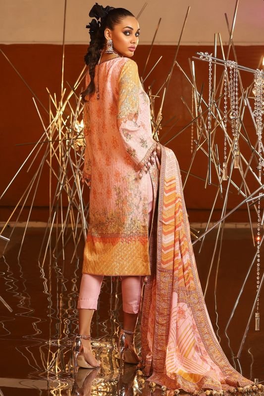 3 Piece Embroidered Suit With Digital Silk Dupatta
