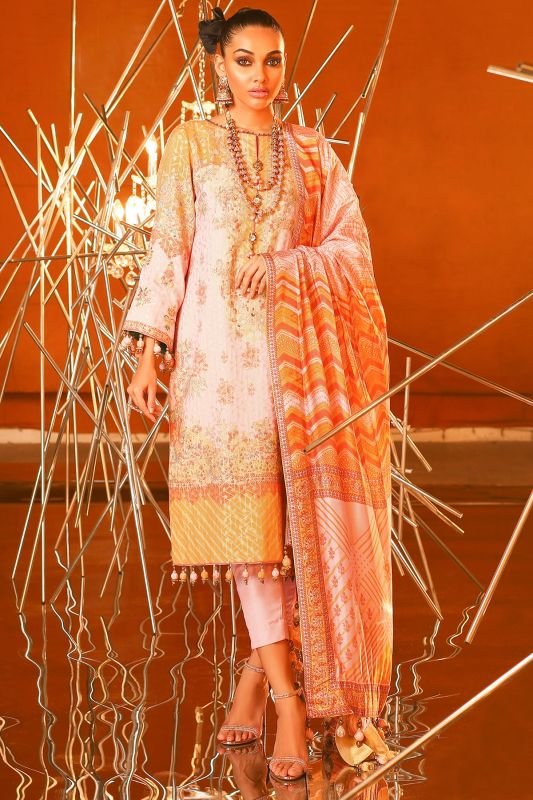 3 Piece Embroidered Suit With Digital Silk Dupatta