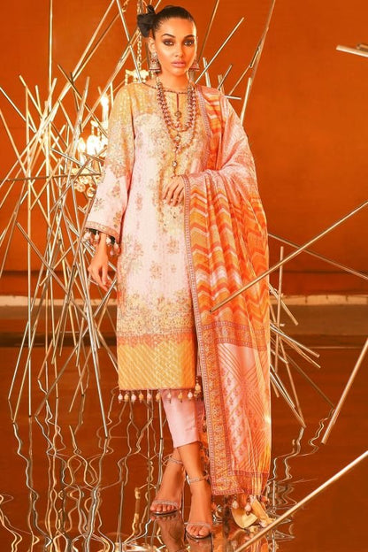 3 Piece Embroidered Suit With Digital Silk Dupatta