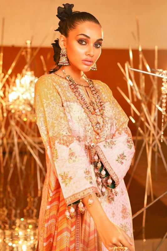 3 Piece Embroidered Suit With Digital Silk Dupatta