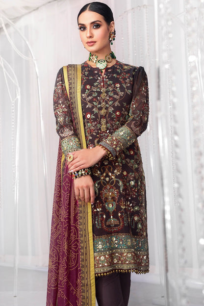 Alkaram - Three Piece Embroidered Cotton Net Shirt With Printed Silk Dupatta