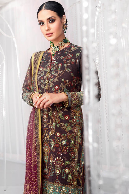 Alkaram - Three Piece Embroidered Cotton Net Shirt With Printed Silk Dupatta