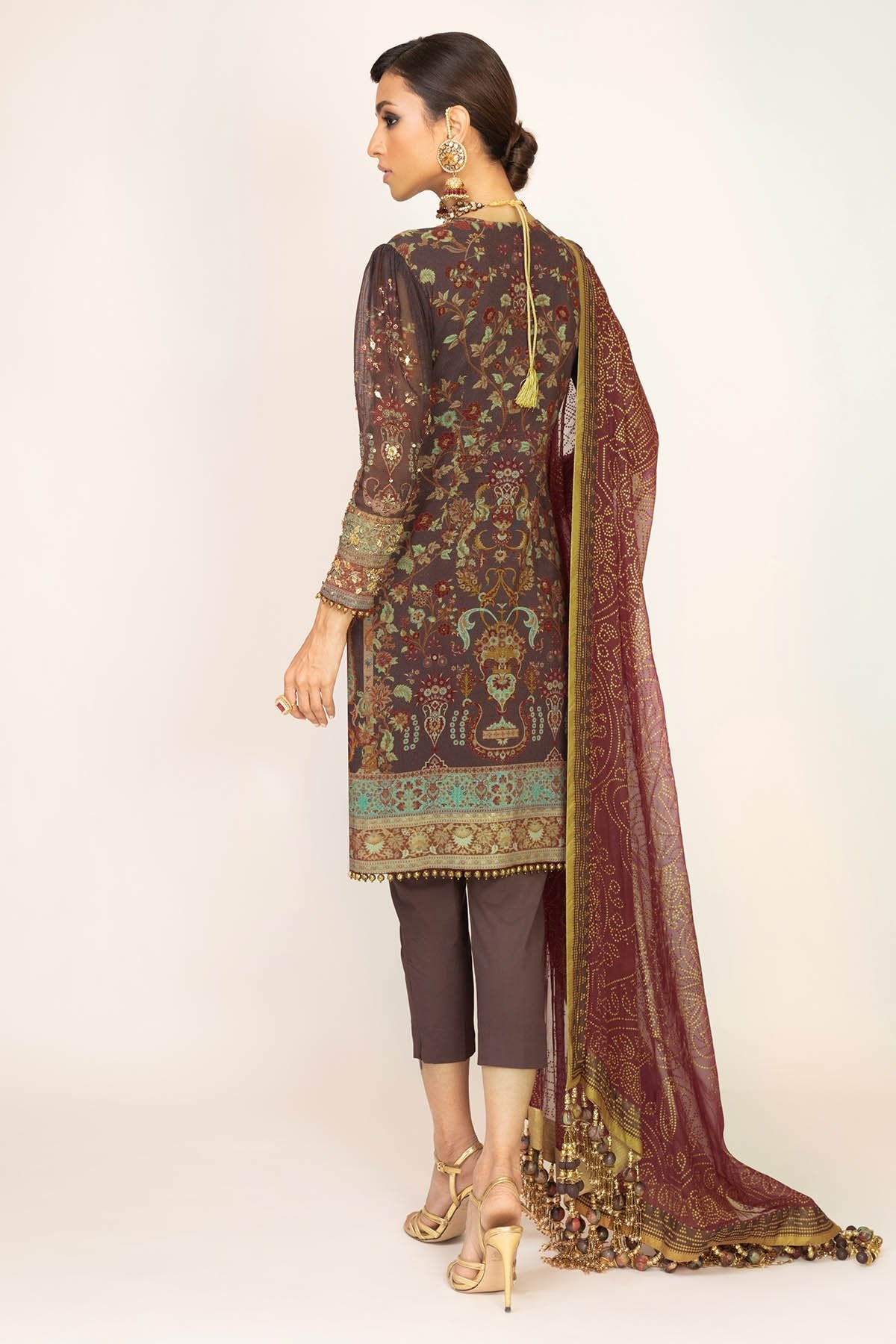 Alkaram - Three Piece Embroidered Cotton Net Shirt With Printed Silk Dupatta
