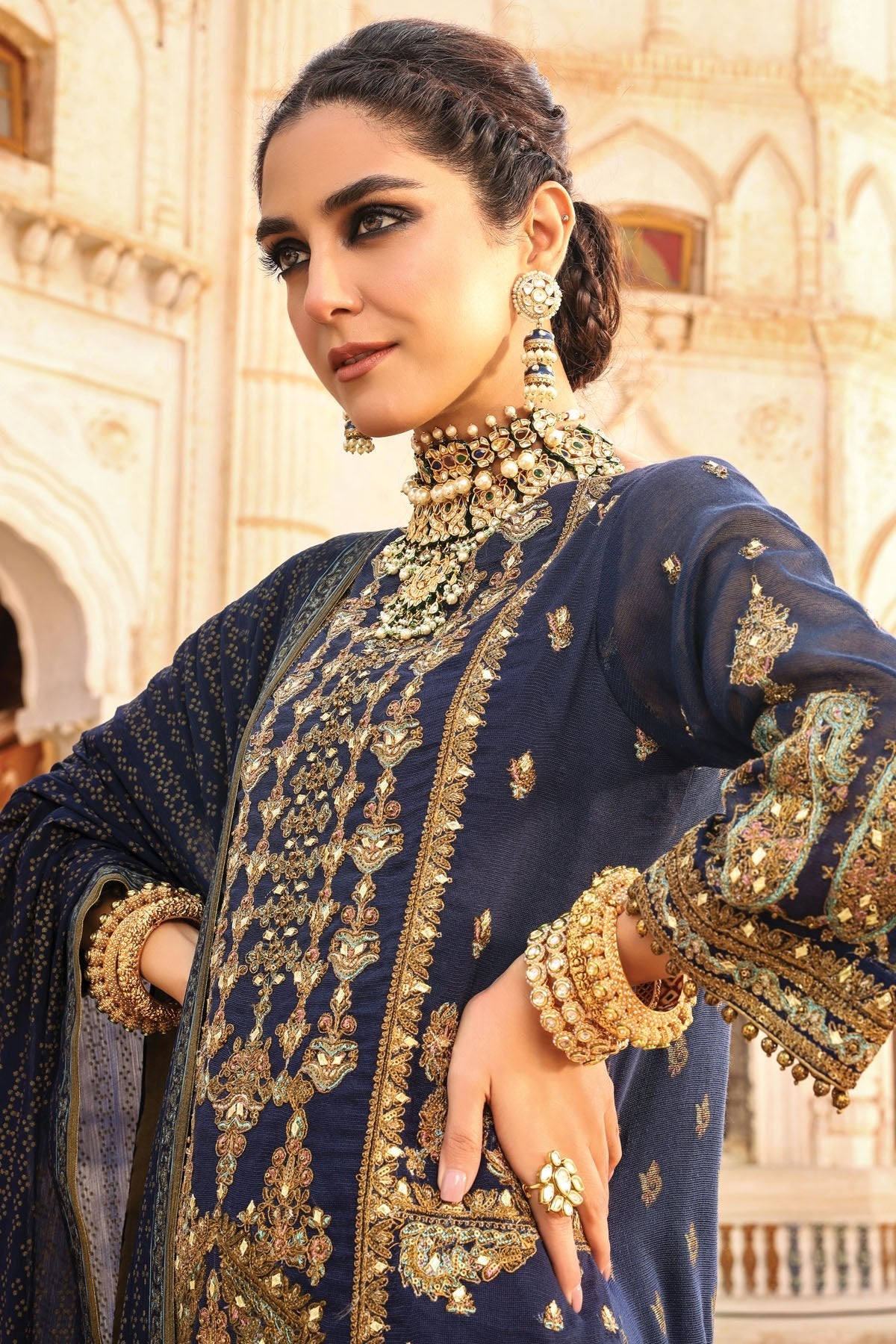 Alkaram - 3 Pc Embroidered Suit With Chiffon Dupatta