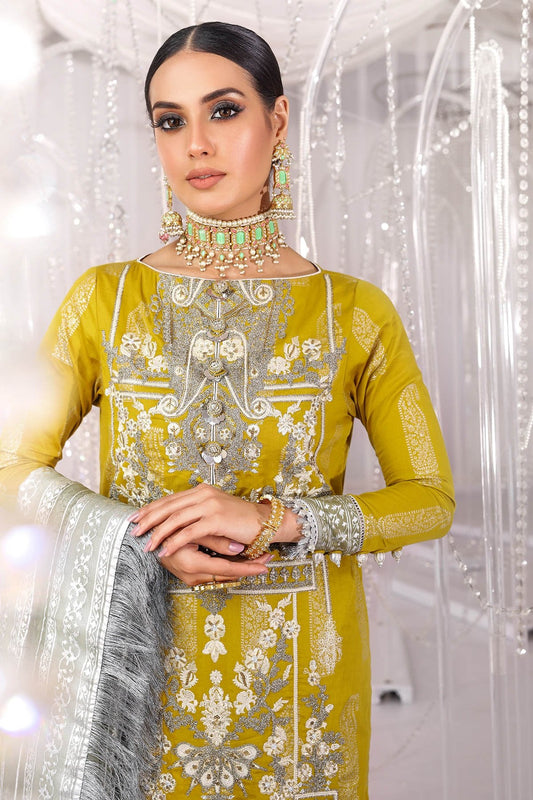 Alkaram - Two Piece Embroidered Foil Cotton Satin Shirt With Foil Chiffon Dupatta