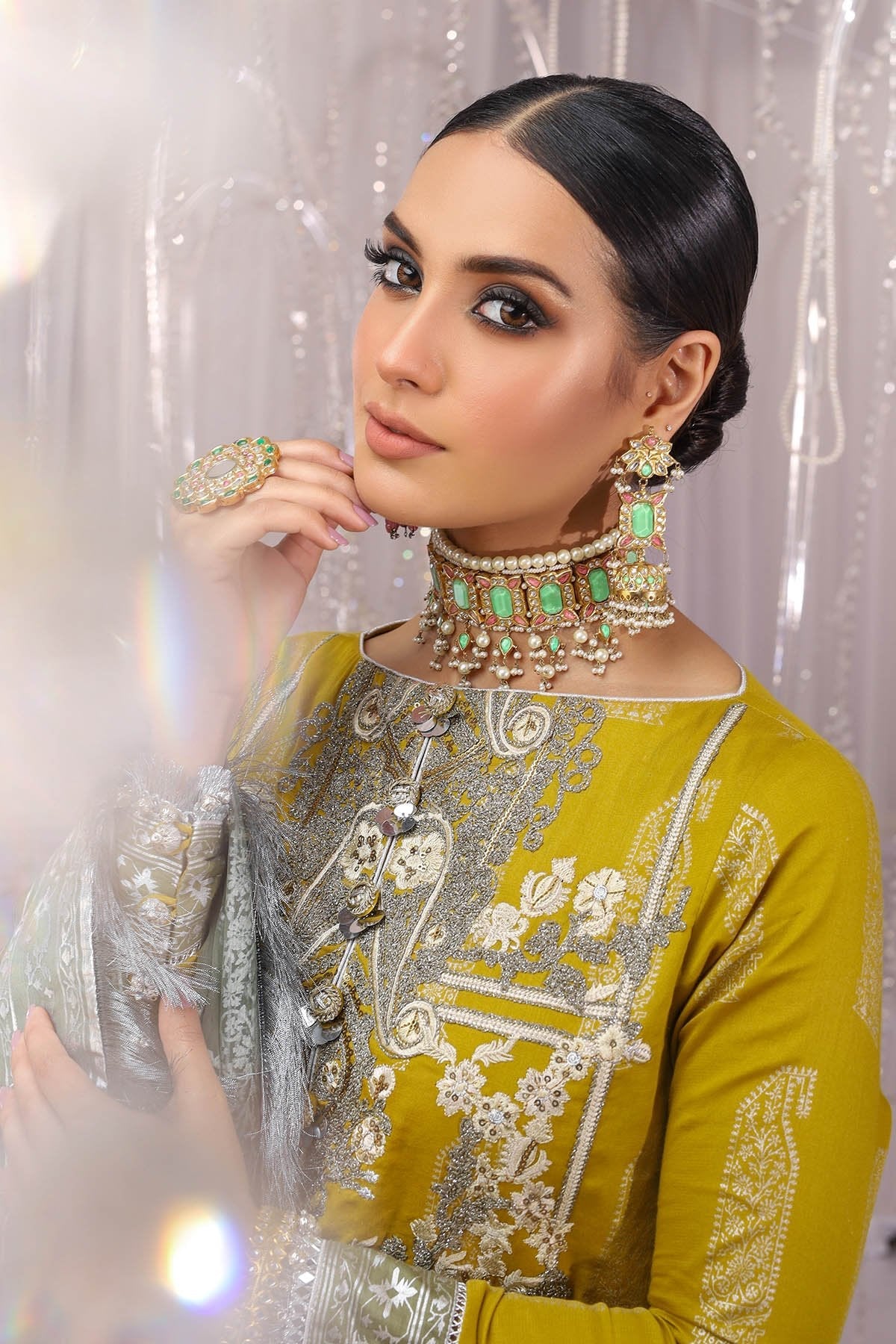 Alkaram - Two Piece Embroidered Foil Cotton Satin Shirt With Foil Chiffon Dupatta