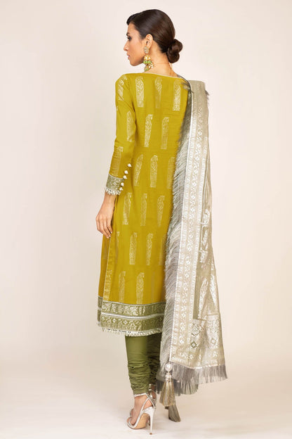 Alkaram - Two Piece Embroidered Foil Cotton Satin Shirt With Foil Chiffon Dupatta