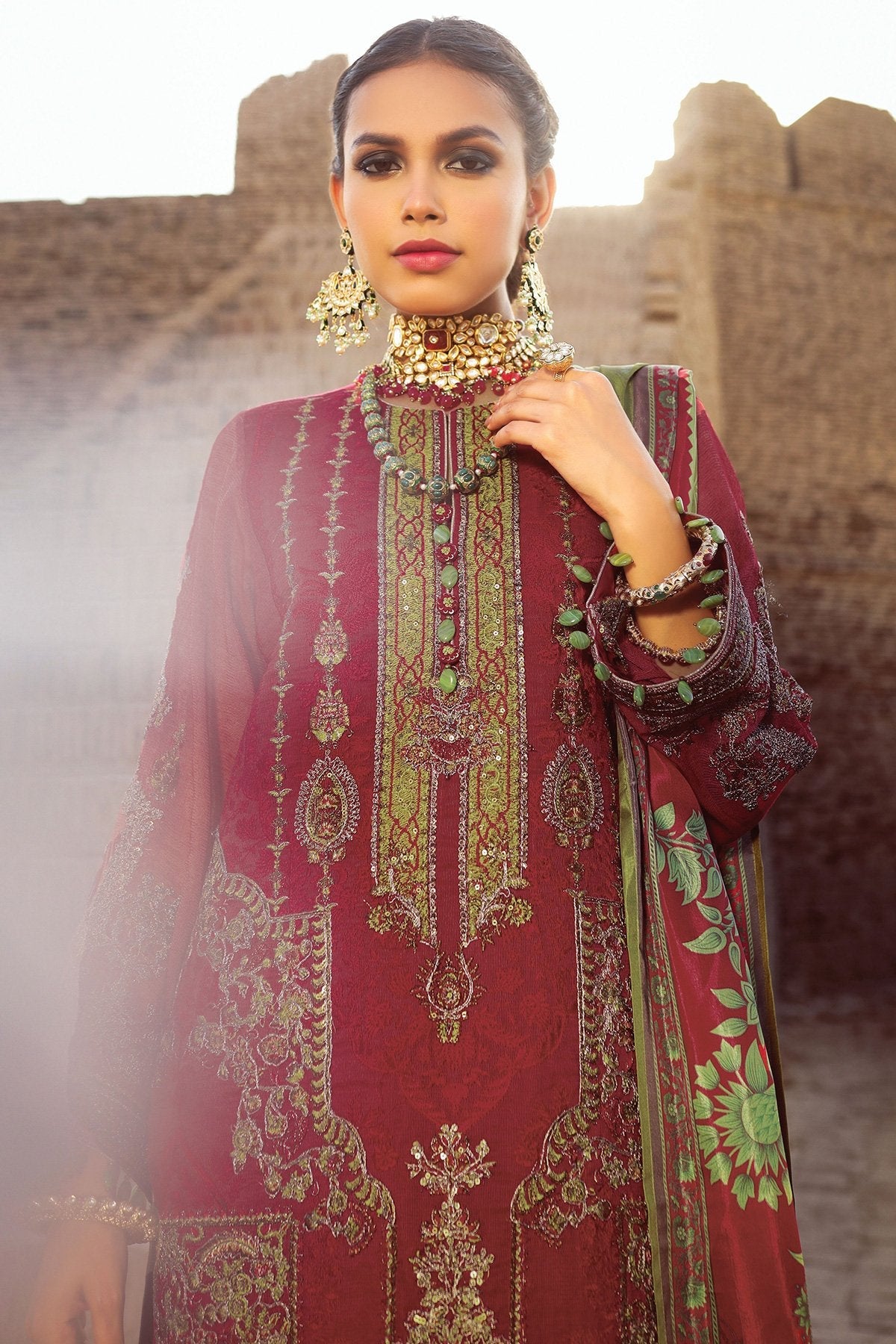 Alkaram - 3 Pc Embroidered Suit With Chiffon Dupatta