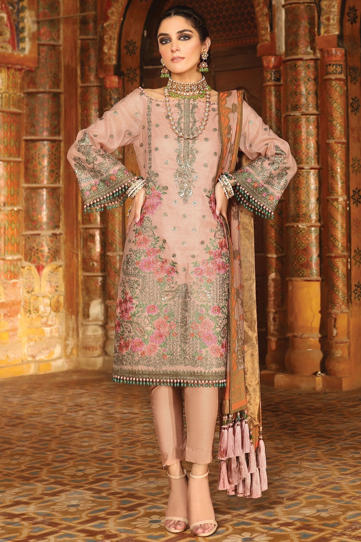 Alkaram - 3 Pc Embroidered Suit With Chiffon Dupatta