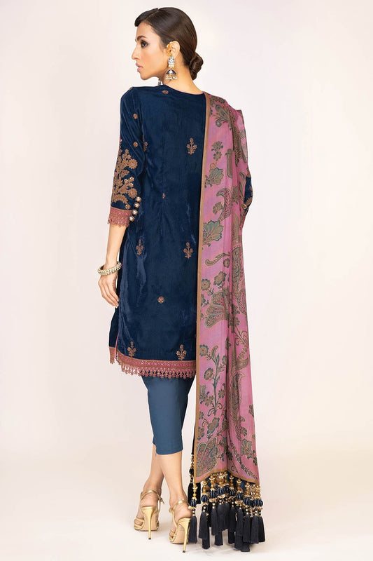 Alkaram - Two Piece Embroidered Velvet Shirt With Printed Silk Dupatta