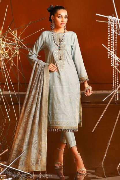 2 Piece Embroidered Suit With Burnout Dupatta
