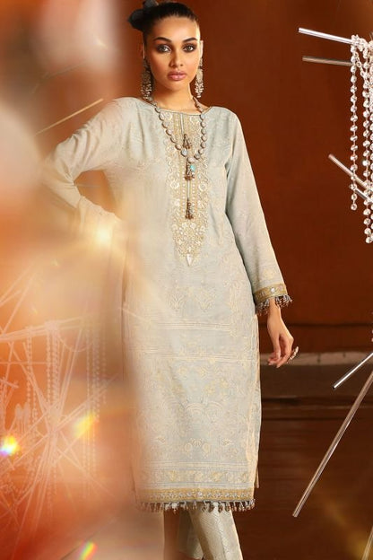 2 Piece Embroidered Suit With Printed Trouser