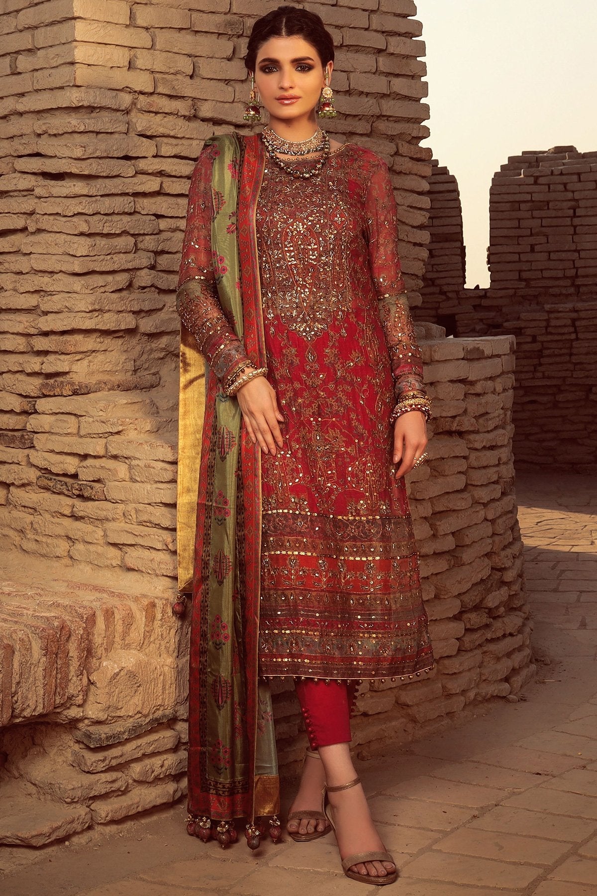 Alkaram - 3 Pc Embroidered Suit With Tissue Silk Dupatta
