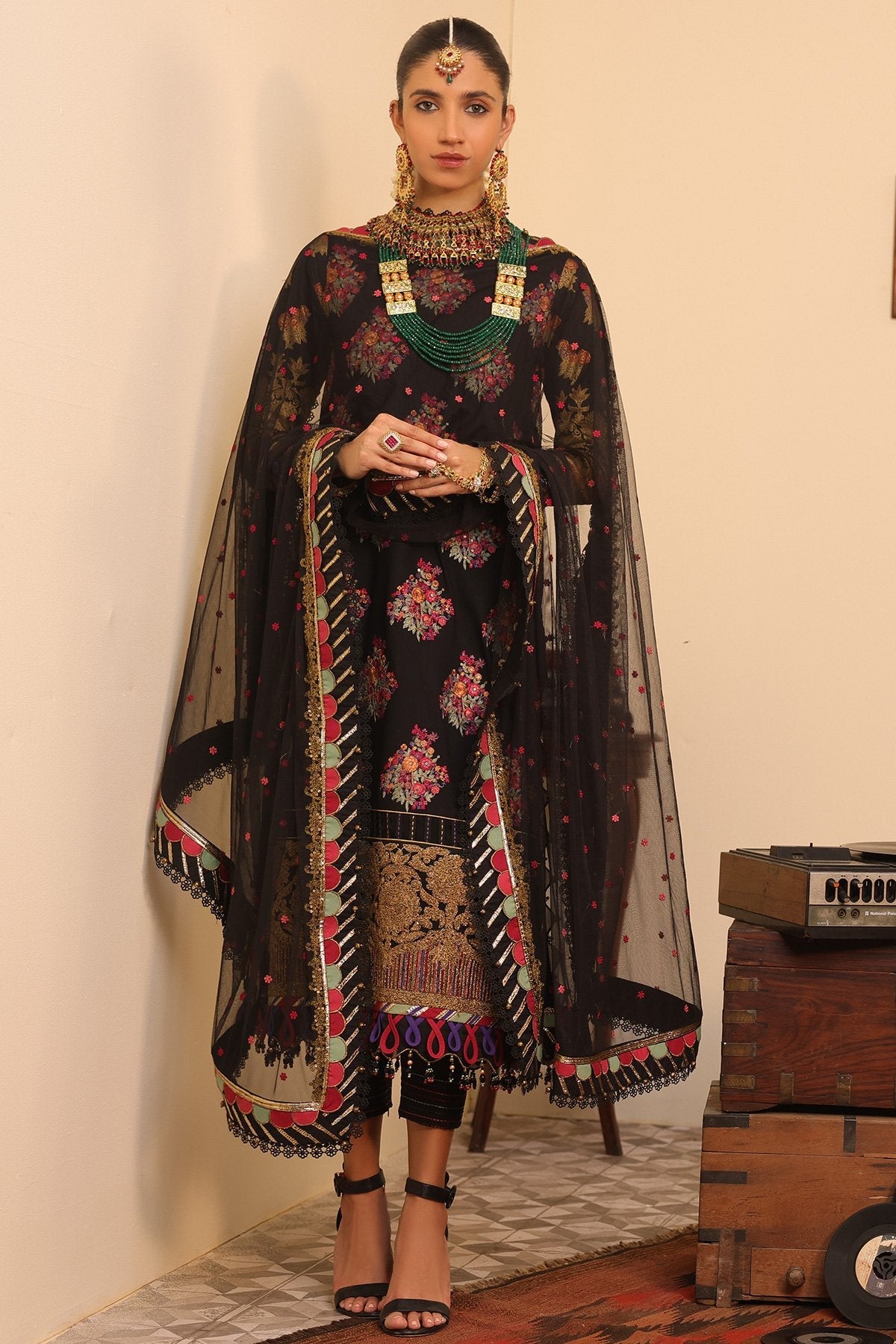 Alkaram - 3 Pc Embroidered Lawn Suit With Embroidered Poly Net Dupatta