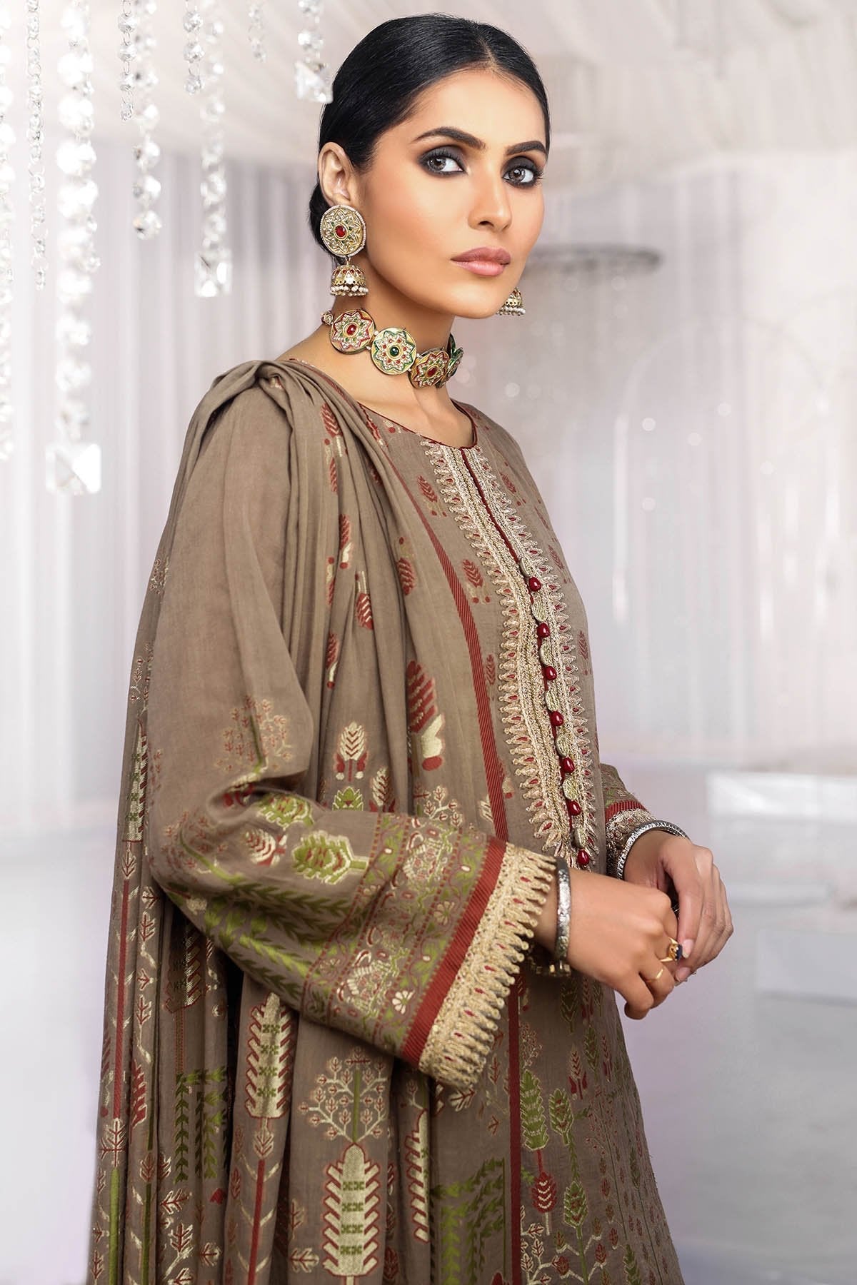 Alkaram - Three Piece Embroidered Jacquard Shirt With Jacquard Dupatta