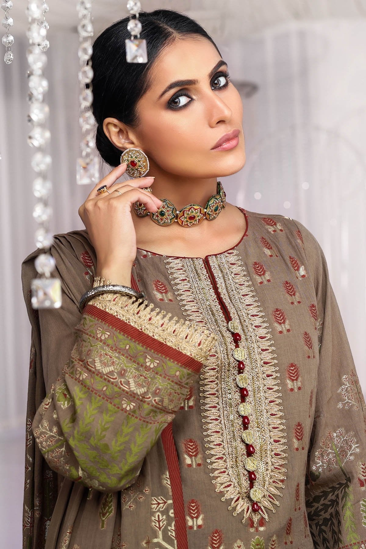 Alkaram - Three Piece Embroidered Jacquard Shirt With Jacquard Dupatta