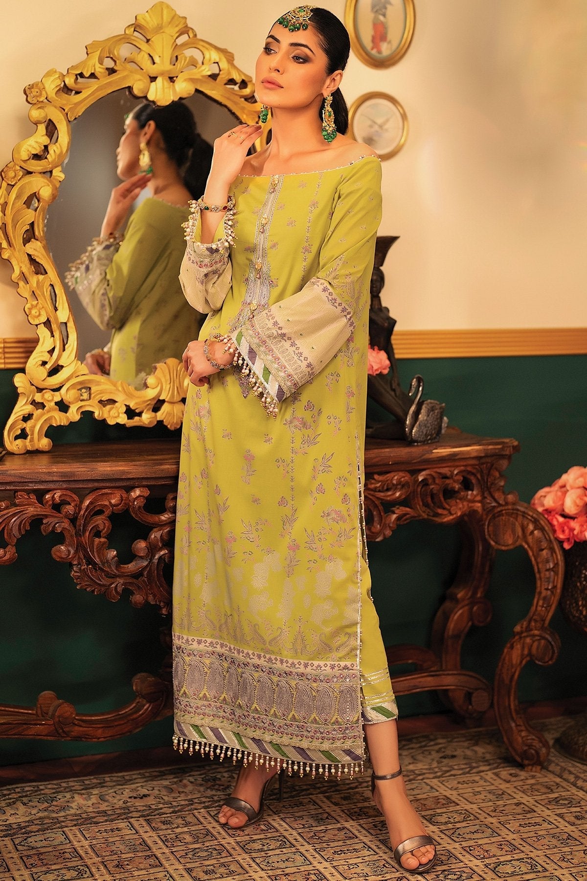 2 Pc Embroidered Cambric Suit With Cambric Trouser