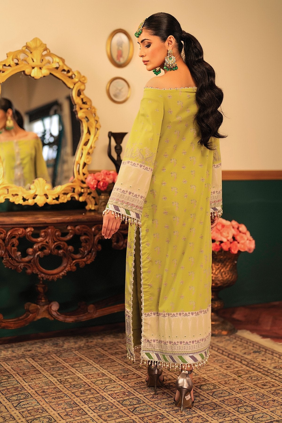 2 Pc Embroidered Cambric Suit With Cambric Trouser
