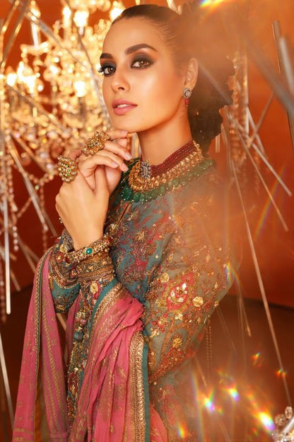 4 Pc Embroidered Suit With Printed Chiffon Dupatta