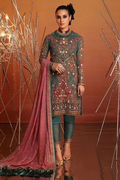 4 Pc Embroidered Suit With Printed Chiffon Dupatta