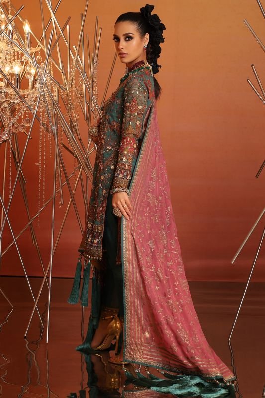 4 Pc Embroidered Suit With Printed Chiffon Dupatta