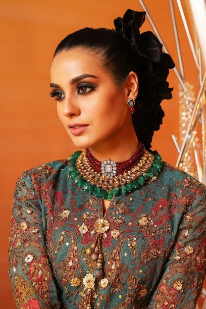 4 Pc Embroidered Suit With Printed Chiffon Dupatta