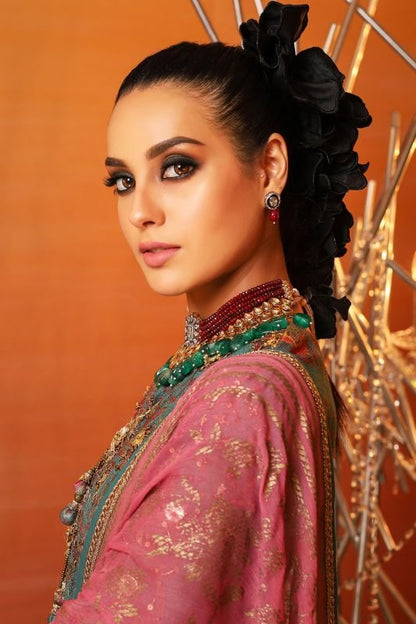 4 Pc Embroidered Suit With Printed Chiffon Dupatta