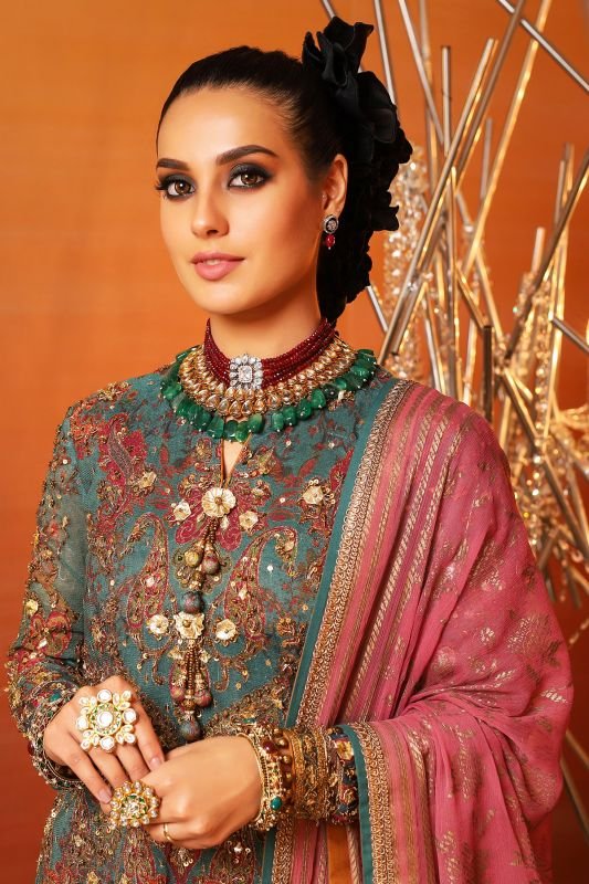 4 Pc Embroidered Suit With Printed Chiffon Dupatta