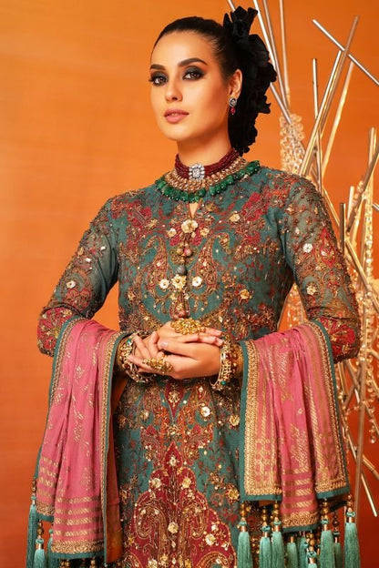 4 Pc Embroidered Suit With Printed Chiffon Dupatta
