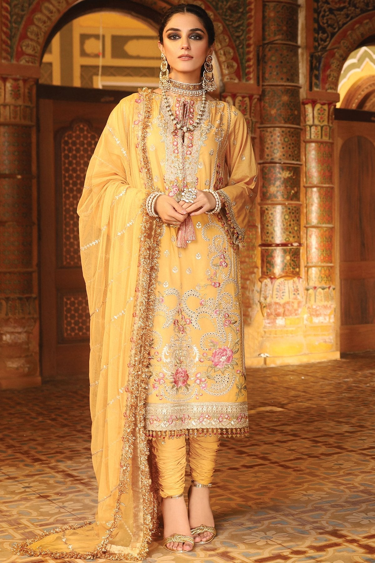 Alkaram - 3 Pc Embroidered Suit With Poly Net Dupatta