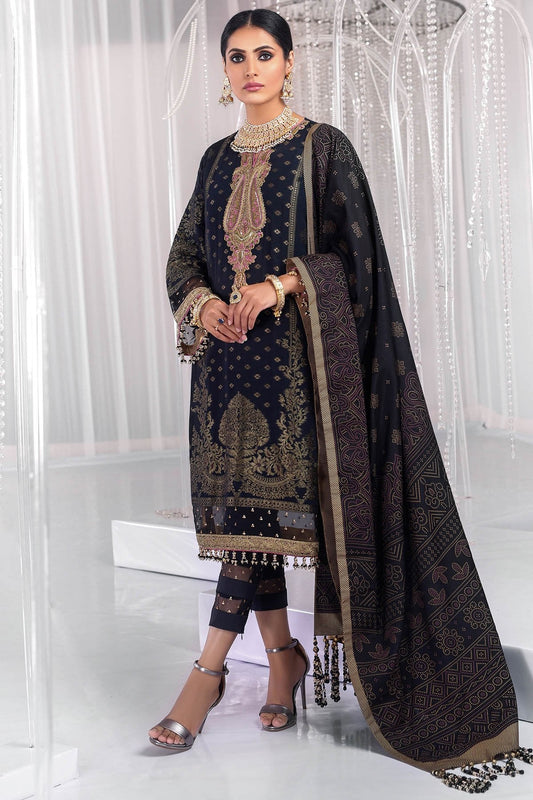 Three Piece Embroidered Jacquard Shirt With Cotton Silk Dupatta