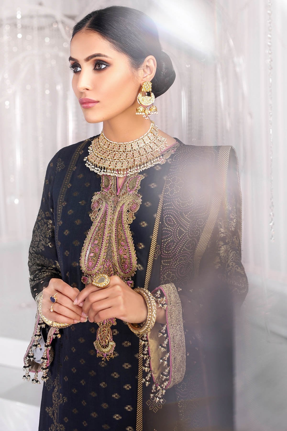Alkaram - Three Piece Embroidered Jacquard Shirt With Cotton Silk Dupatta