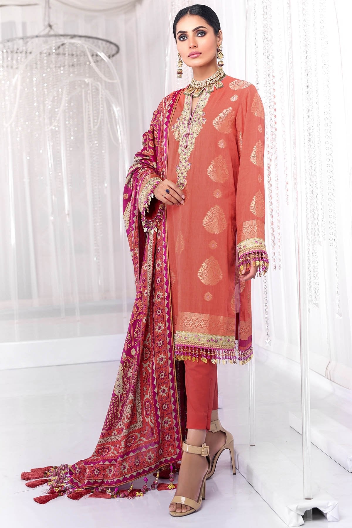 Alkaram - Three Piece Embroidered Jacquard Shirt With Cotton Silk Dupatta