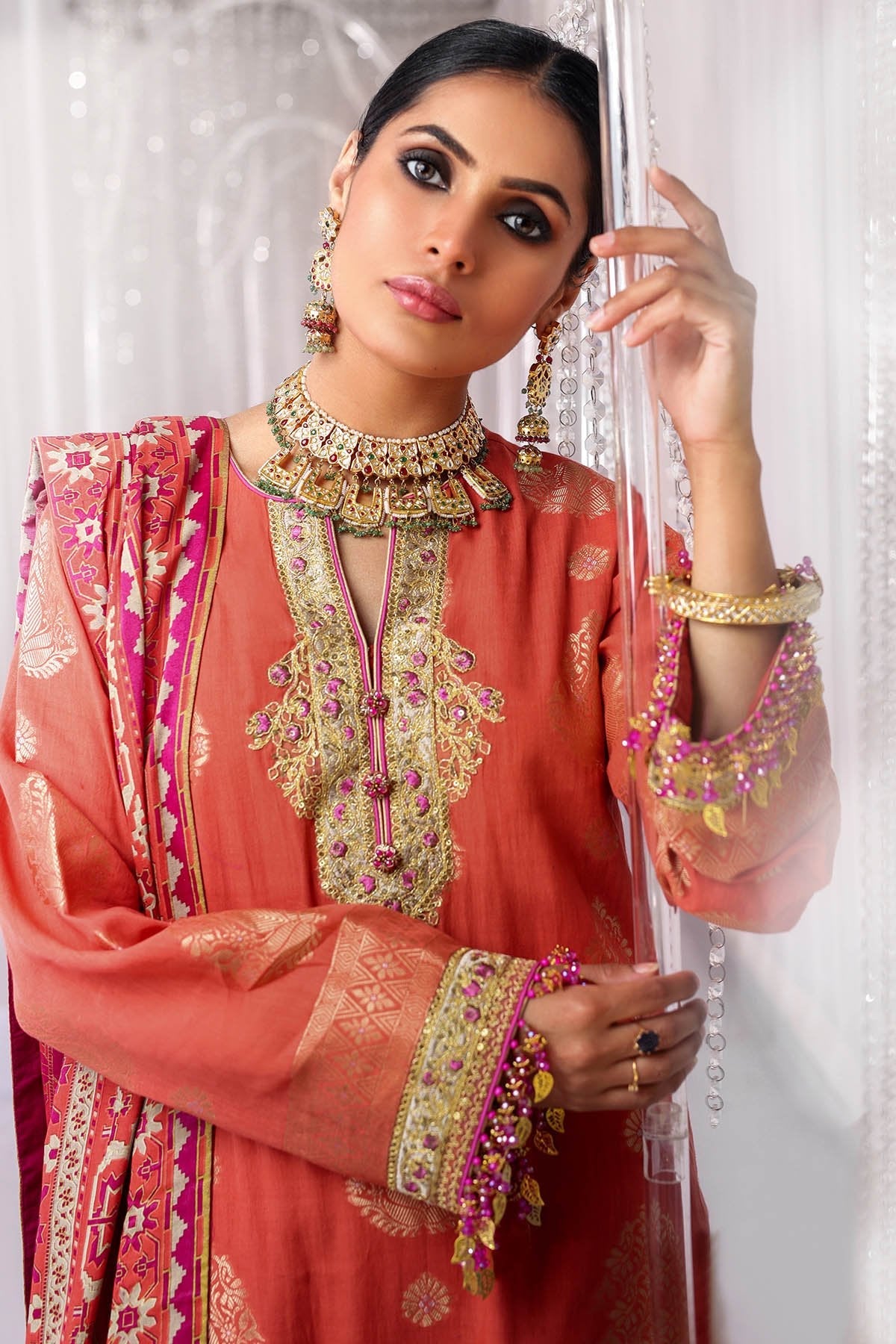 Alkaram - Three Piece Embroidered Jacquard Shirt With Cotton Silk Dupatta