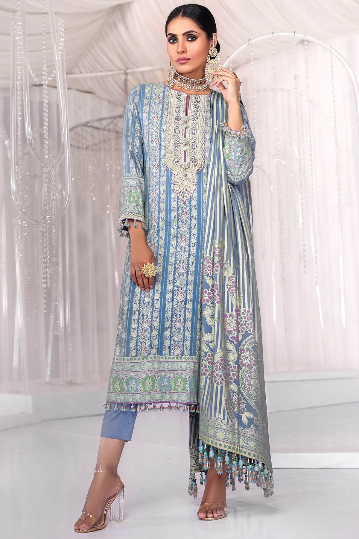 Alkaram - Two Piece Embroidered Cotton Zarri Shirt With Cotton Silk Dupatta