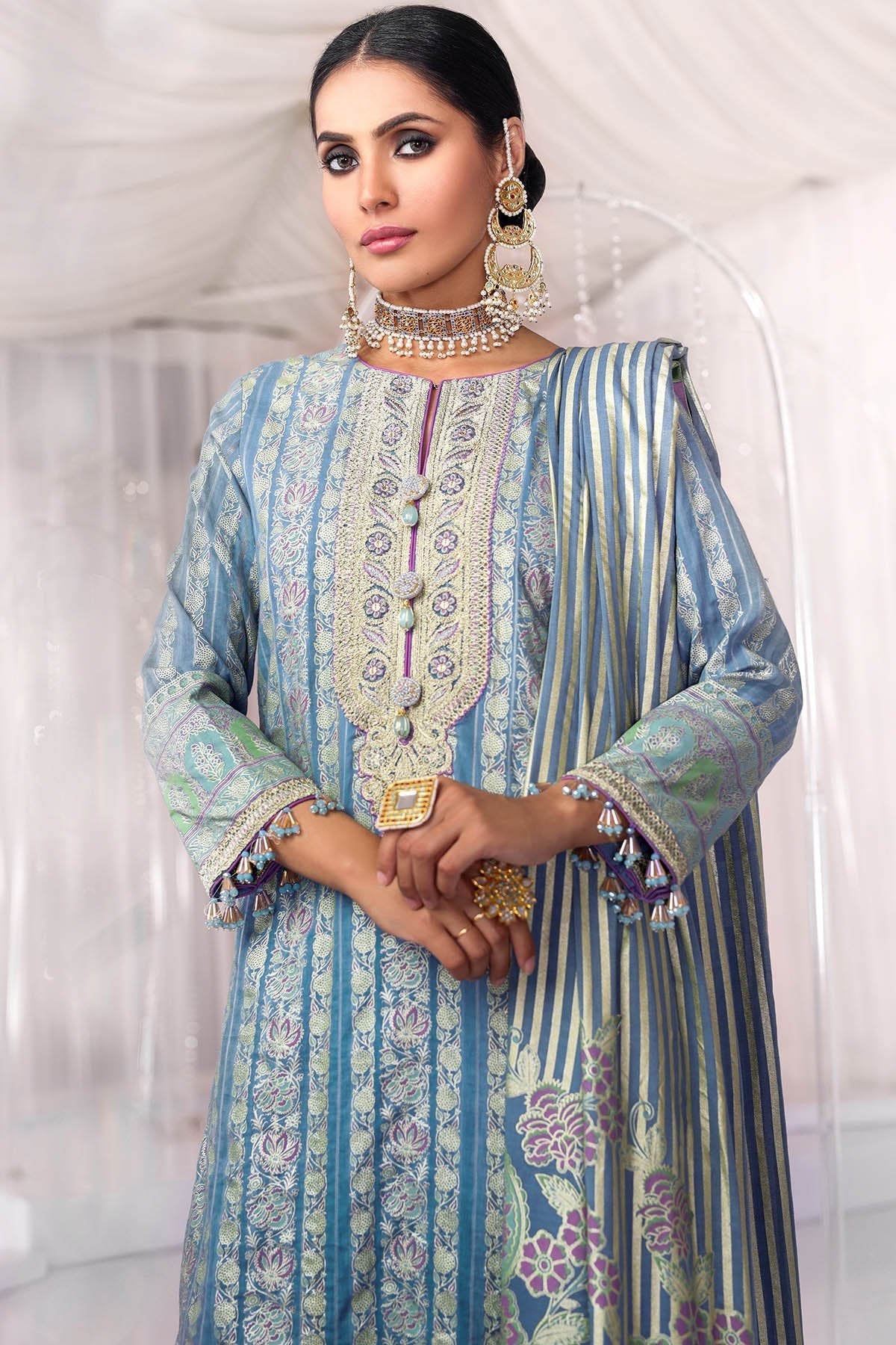 Alkaram - Two Piece Embroidered Cotton Zarri Shirt With Cotton Silk Dupatta