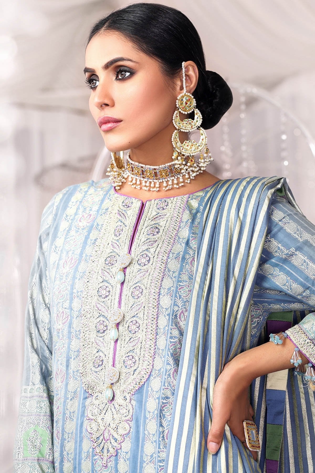 Alkaram - Two Piece Embroidered Cotton Zarri Shirt With Cotton Silk Dupatta