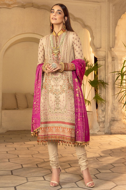 3 Pc Embroidered Jacquard Suit With Cotton Silk Dupatta