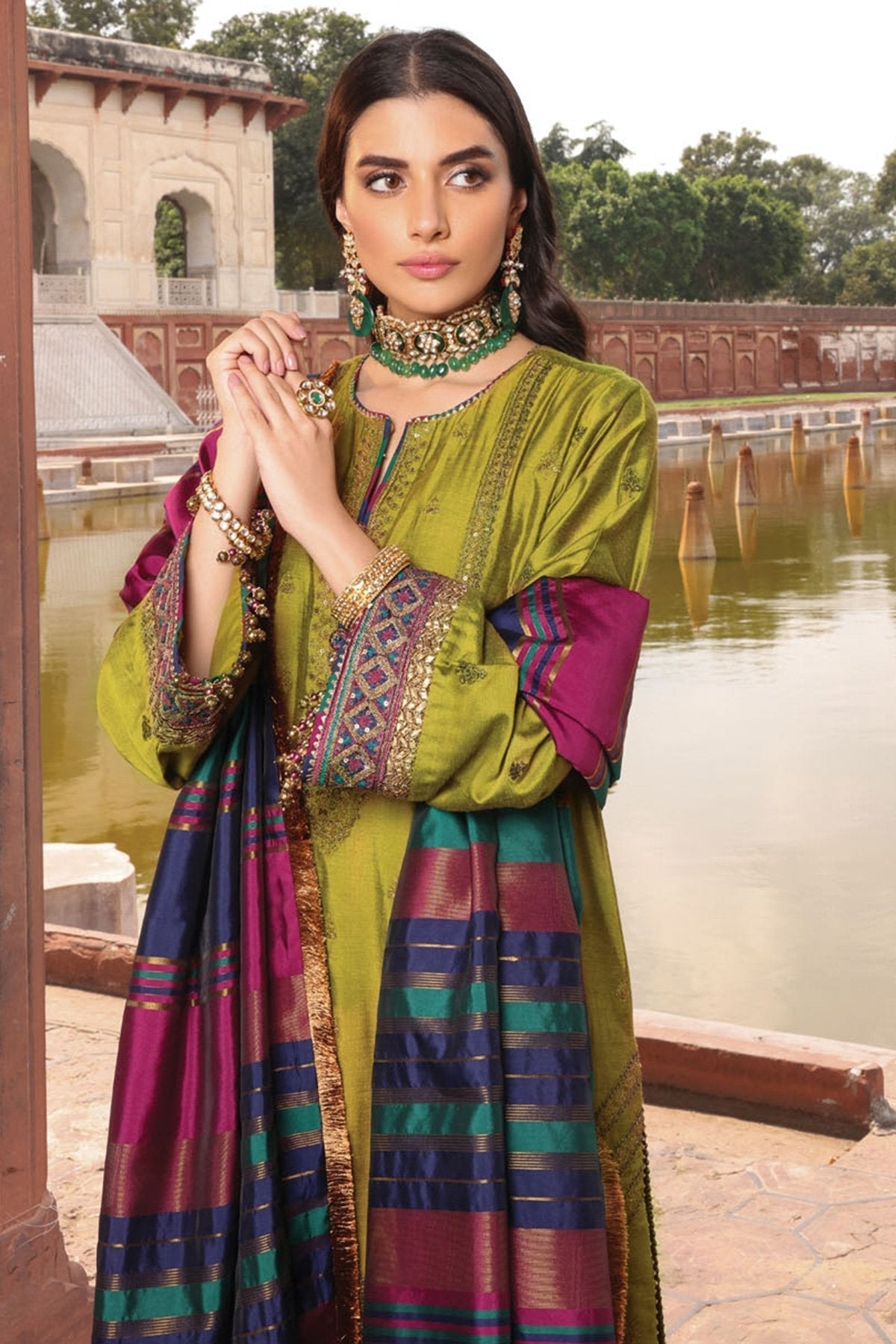 Alkaram - 2 Pc Embroidered Silk Suit With Yarn Dyed Dupatta