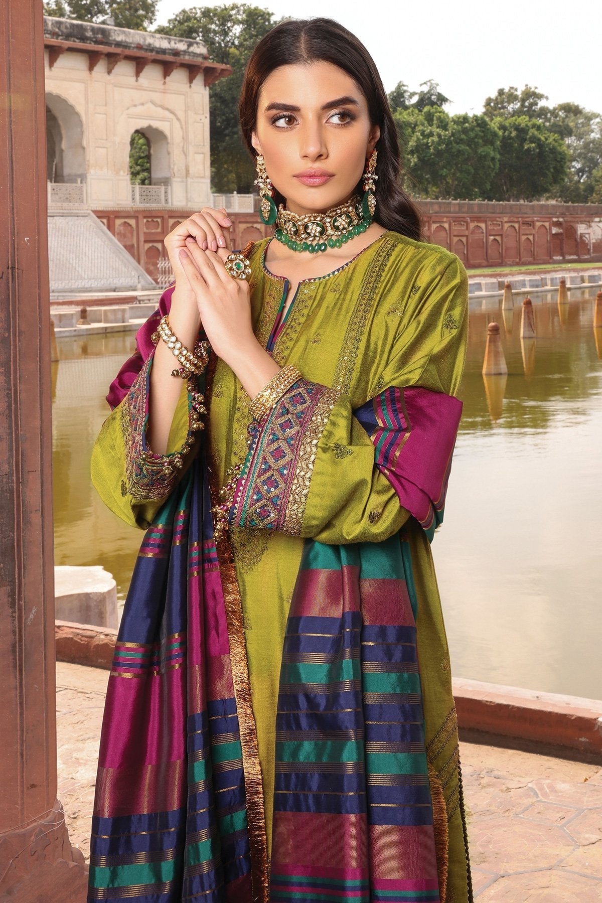 Alkaram - 2 Pc Embroidered Silk Suit With Yarn Dyed Dupatta