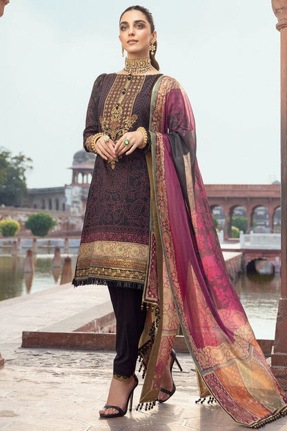 3 Pc Embroidered Cotton Silk Suit With Tissue Silk Dupatta