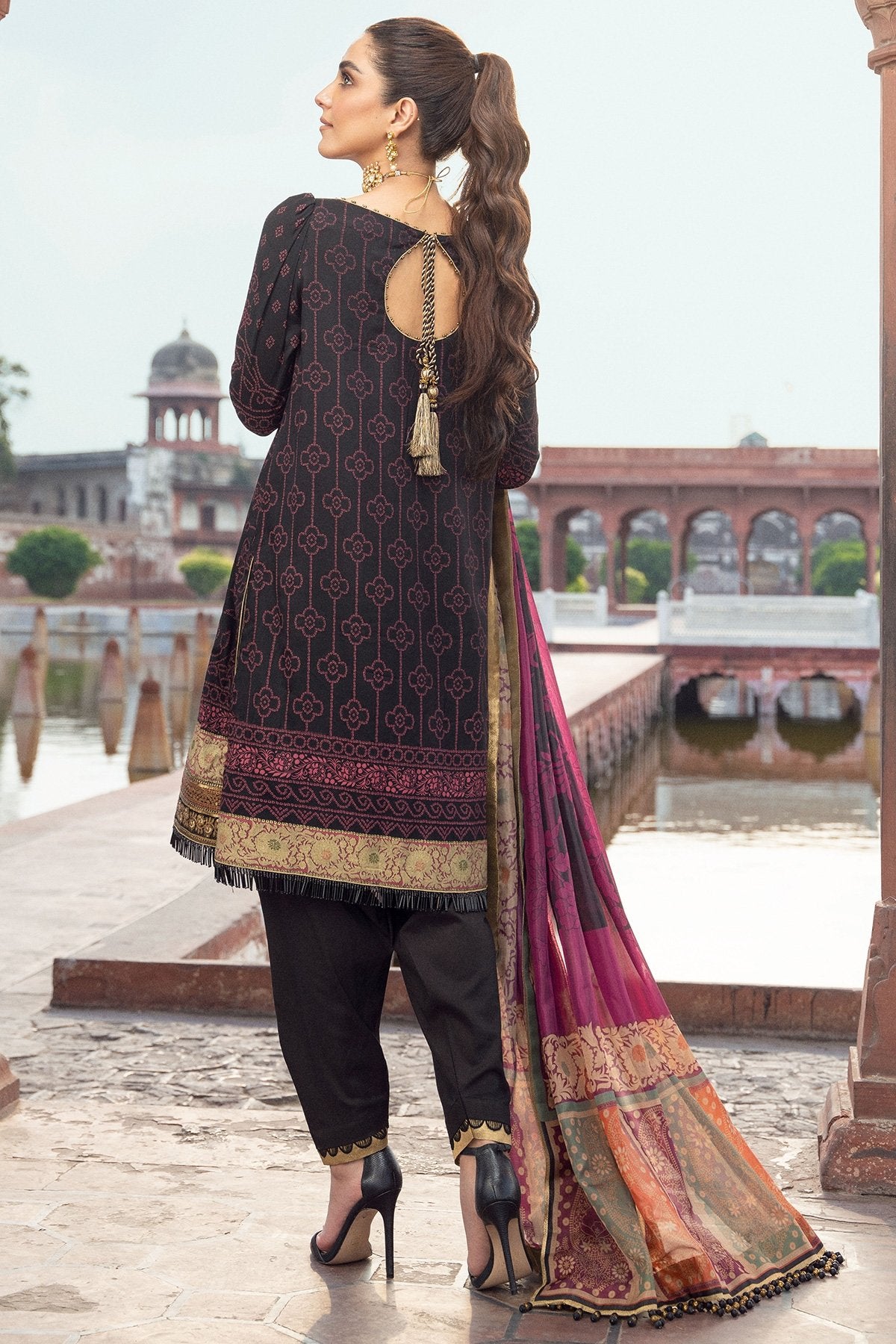 3 Pc Embroidered Cotton Silk Suit With Tissue Silk Dupatta