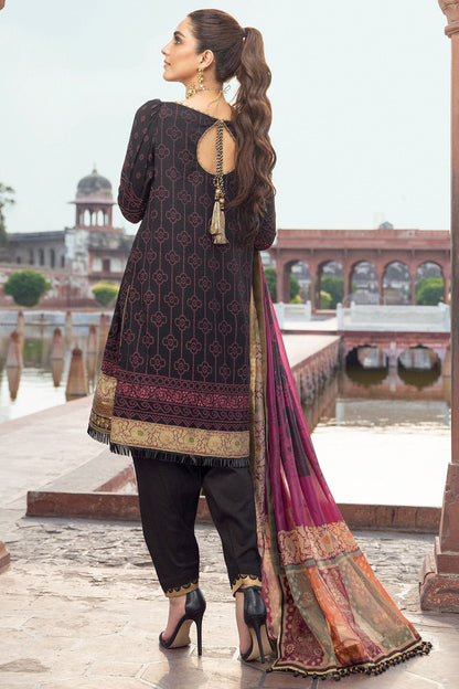 3 Pc Embroidered Cotton Silk Suit With Tissue Silk Dupatta