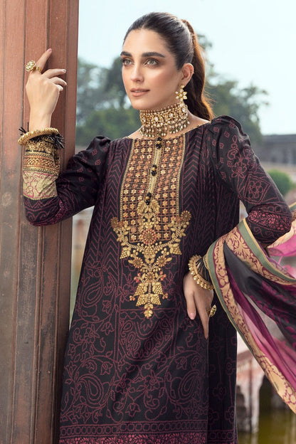 3 Pc Embroidered Cotton Silk Suit With Tissue Silk Dupatta