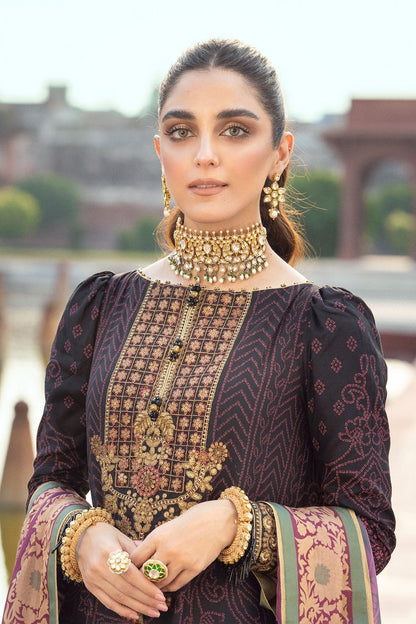 3 Pc Embroidered Cotton Silk Suit With Tissue Silk Dupatta