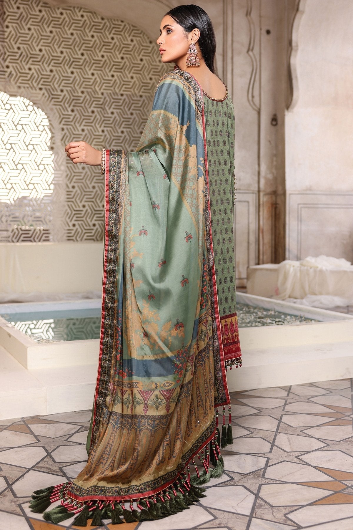 Alkaram - 3 Pc Embroidered Cotton Net Suit With Silk Dupatta